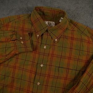 Viyella Shirt Mens Medium Orange Green Plaid Wool Blend Button Down Vintage USA